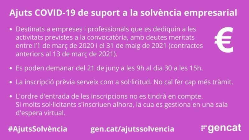 Ajuts extraordinaris directes de suport a la solvència empresarial per empreses i autònoms afectades per la Covid-19